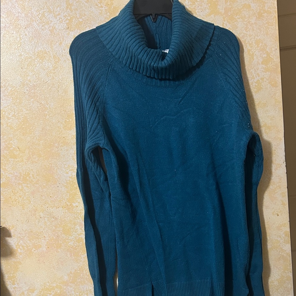 Time and Tru Teal Cowl Neck Sweater